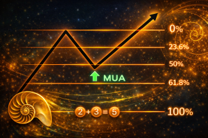 Đặt lệnh Mua dựa vào sự hồi lại của giá tại các mức hỗ trợ do Fibonacci tạo ra khi mà thị trường đang đi lên